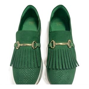 Green Loafers with Gold Accent
